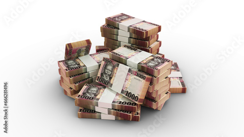 3d rendering of Stack of 1000 South Sudanese pound notes. bundles of South Sudanese currency notes isolated on transparent background