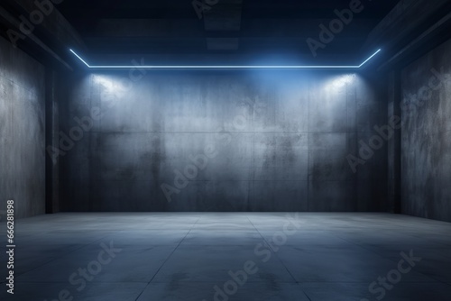 Empty building hangar with the door cracked open with room for text or copy space. Photo realistic 3d interior render