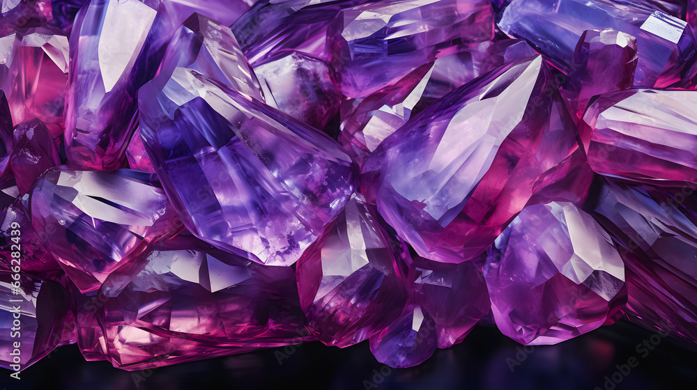 Abstract background of amethyst gemstone.Test is a variety of quartz with a violet, magenta or purplish-violet color. A gemstone covered with gold dust. Purple gemstone pattern. Generative AI Abstract background of amethyst gemstone.Test is a variety of quartz with a violet, magenta or purplish-violet color. A gemstone covered with gold dust. Purple gemstone pattern. Generative AI
