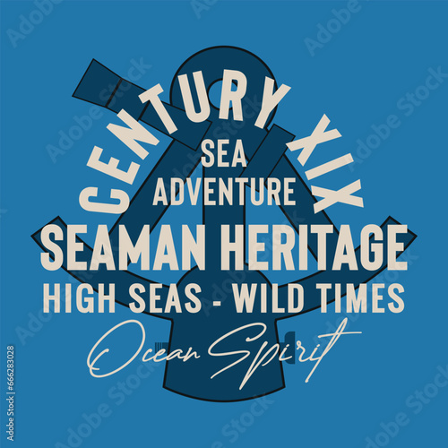 Nautical typography and illustration. T shirt graphics. Vectors