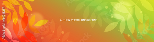 Autumn Summer Vector Background. Abstract Pattern with Orange and Green Gradient and Spots  with Bokeh effect.