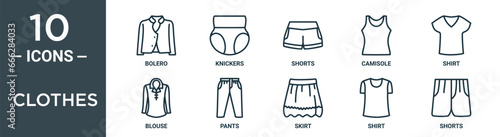 Fotografia clothes outline icon set includes thin line bolero, knickers, shorts, camisole,