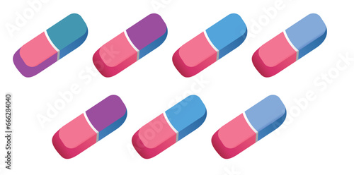 Collection Of Colorful Eraser Design Vector Illustration.