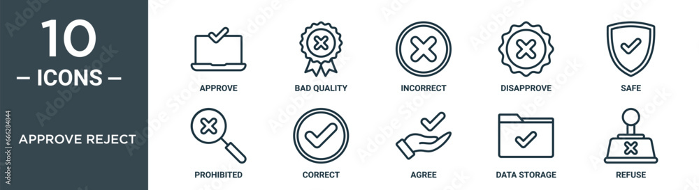 approve reject outline icon set includes thin line approve, bad quality ...