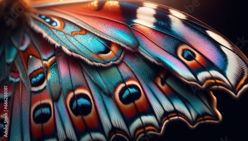 A close-up photo of a butterfly s wing  showcasing its vibrant colors and intricate patterns.