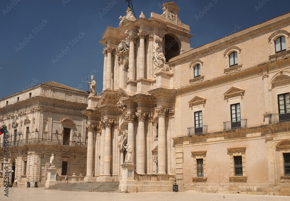 The facade of the Cathedral of Syracuse, Sicily Italy