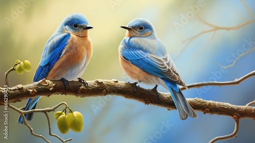 3d rendering two blue bird on branch © Nabeel