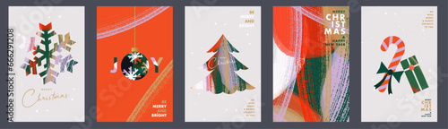 Merry Christmas and Happy New Year greeting cards set. Xmas Design with watercolor backgrounds. İllustration concept for background, invitation, website banner, social media.