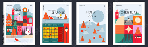 Merry Christmas and Happy New Year greeting cards set. Xmas Design with beautiful holiday cards. Vector illustration concept for invitation, website banner, social media, marketing material.