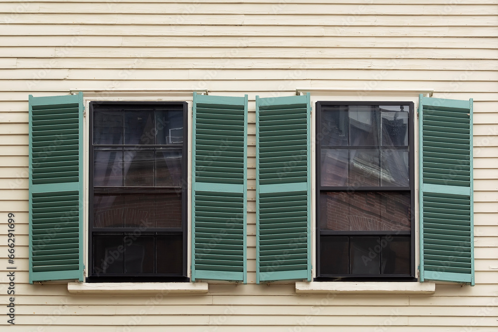 Fototapeta premium Shuttered windows of a residential building, Boston, USA