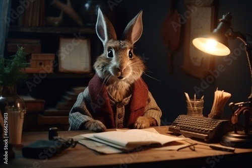 portrait of a hare as an office manager