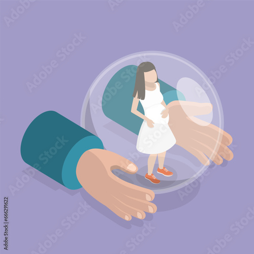 3D Isometric Flat Vector Illustration of Safety Bubble, Preservation of Pregnancy