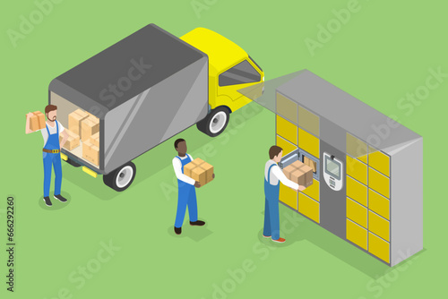3D Isometric Flat Vector Illustration of Parcel Locker, Smart Self-service