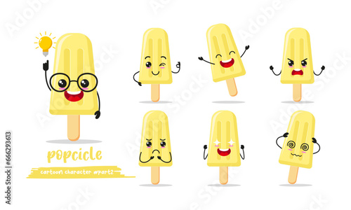 cute ice cream cartoon with many expressions. popsicle character different activity pose vector illustration flat design set.