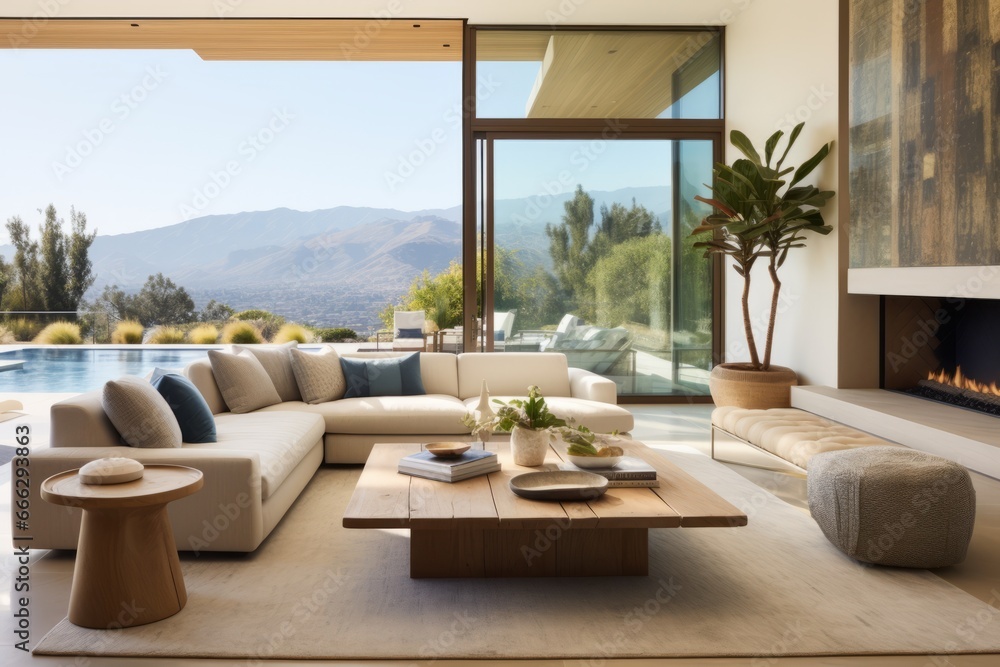 Interior of modern California style home. 