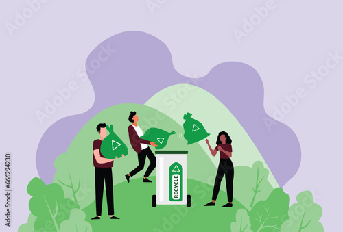 People Recycling, Cleaning up Trash, Picking Up Garbage, Reducing Greenhouse Gases, Reducing Carbon Footprint, Combatting Climate Change, Sustainability Practices