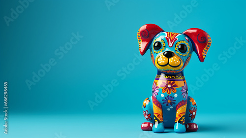 Cute Mexican day of the dead dog in the form of a skull on a light background