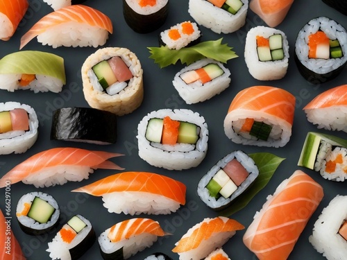 Sushi against textured background with space for text, background image, generative AI