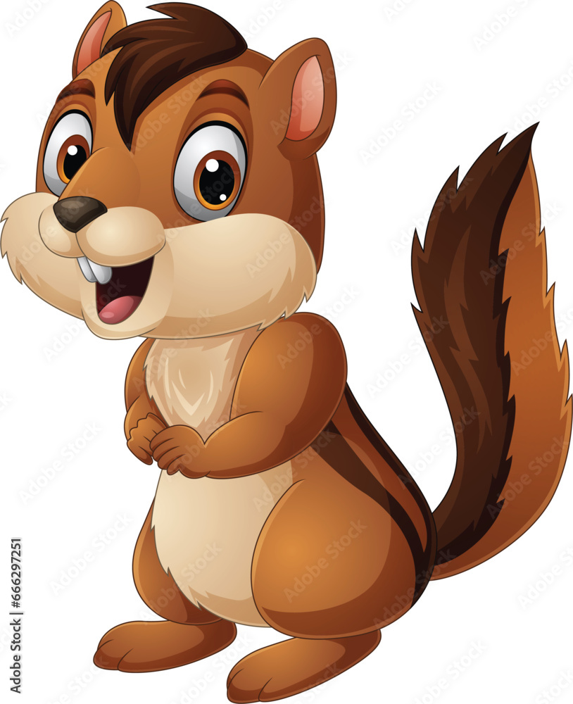 Fototapeta premium Cartoon happy chipmunk on white background