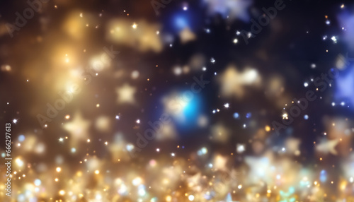 Golden Stars on Dark Background  Christmas and New Year 2024 Wallpaper with Bokeh  Beautiful Backdrop  elegant sparkly decoration and copy space