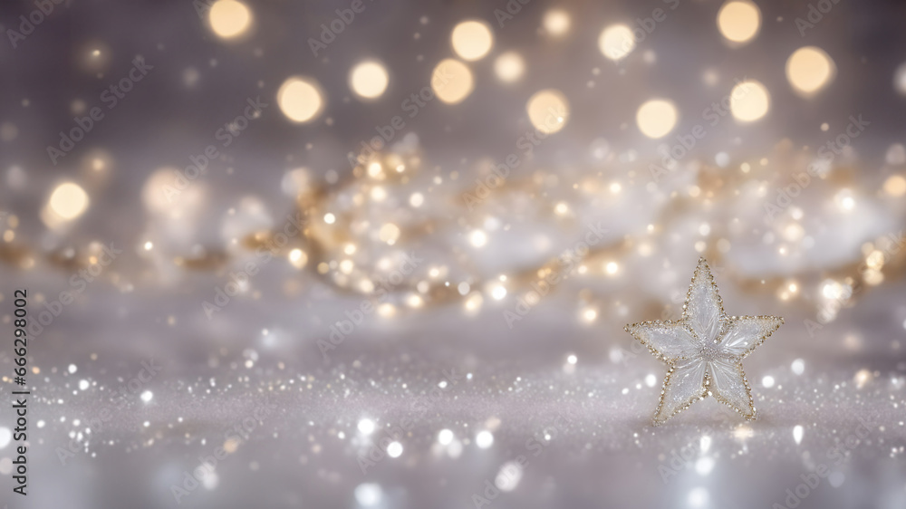Delicate Christmas and New Year 2024 Wallpaper with crystal star, Bokeh Background, beautiful, elegant sparkly decoration and copy space - obrazy, fototapety, plakaty 