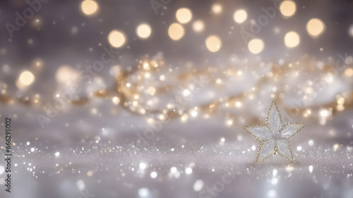 Delicate Christmas & New Year 2026 Wallpaper with crystal star, Bokeh Background, beautiful, elegant sparkly decoration and copy space