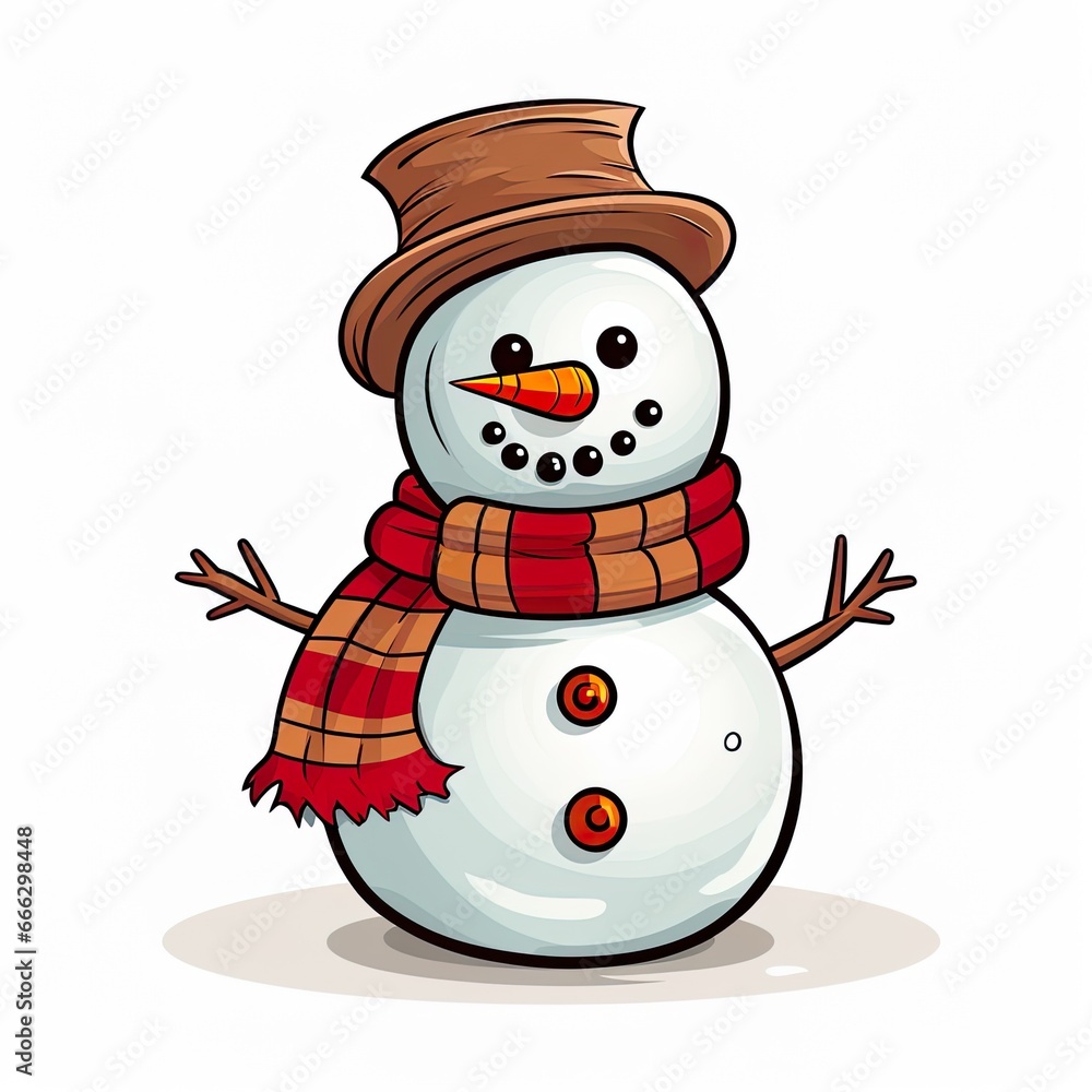 Cartoon-style friendly snowman isolated on a white background. Cartoon-style friendly snowman isolated on a white background.