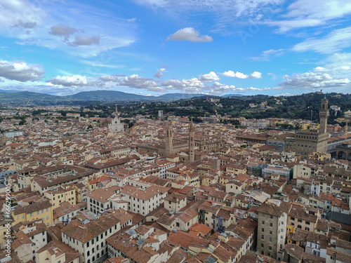 Panorama in aerial view over Florence and several landmarks towers, ITALY © Liliana