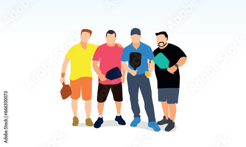 Colorful vector editable group of pickleball player friend standing with smile best for any graphic background	