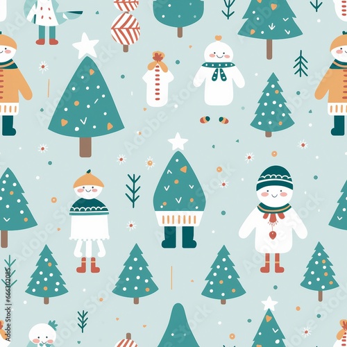 Winter Fashionable Children's Outfits Pattern seamless with christmas trees gifts © siriwan