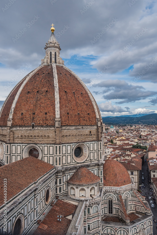 View of the famous Duomo of the Cathedral Santa Maria del Fiore, icon of Florence ITALY