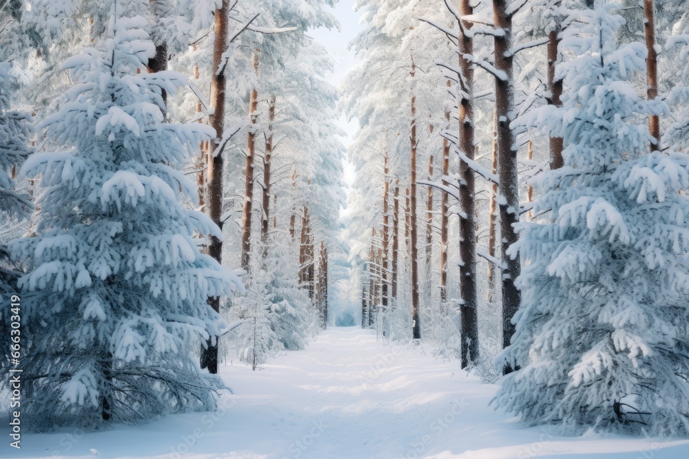 Winter forest with Christmas trees Winter forest with Christmas trees