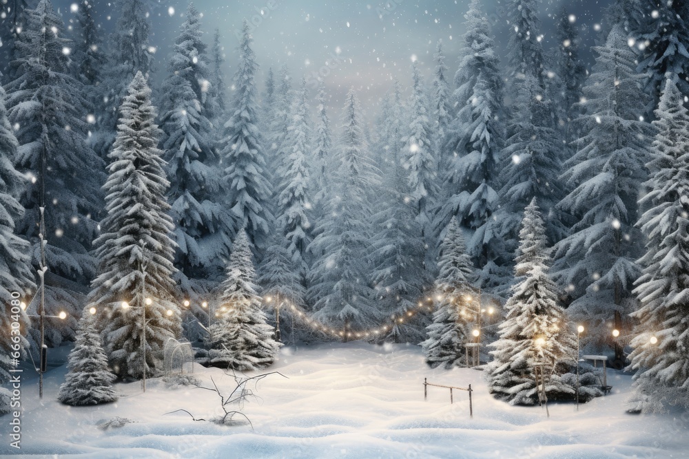 Fototapeta premium Winter forest with Christmas trees