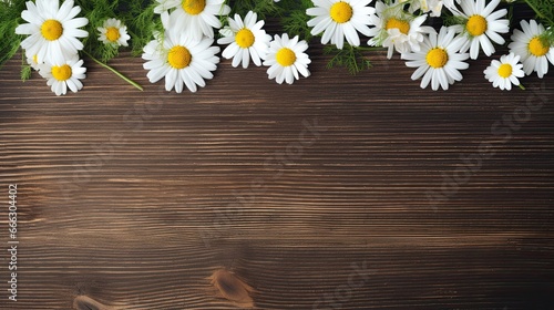 Beautiful spring chamomile flowers on a wooden background