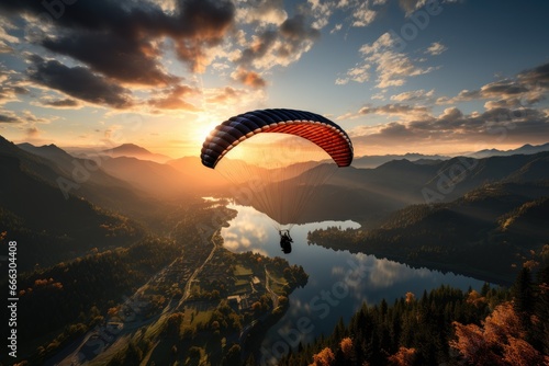 Adventure seeker paragliding over a valley