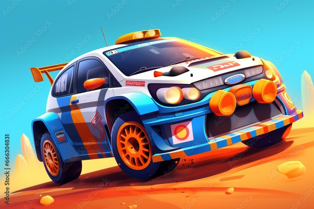 A playful rally car design in cartoon style. Generative AI