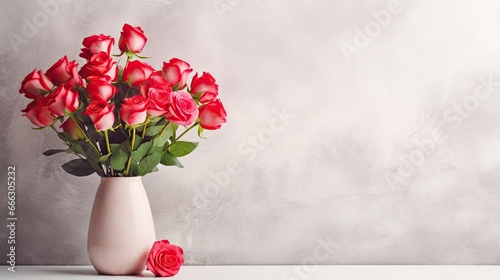 Bouquet of peony flowers red color in glass vase