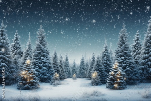 Winter forest with Christmas trees © PinkiePie