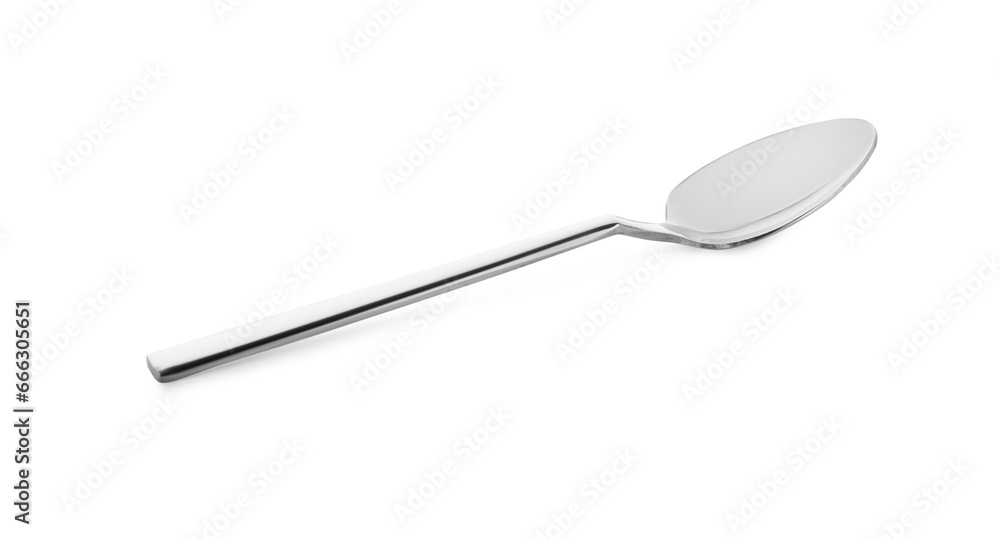 One clean shiny spoon isolated on white One clean shiny spoon isolated on white