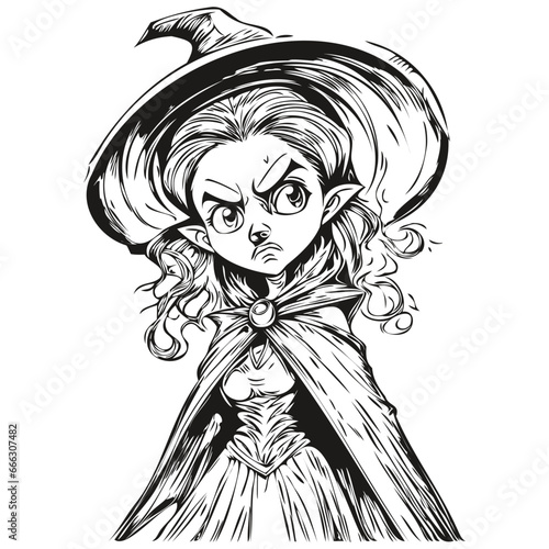 Black and White Phantasmal Image of a Scary Enchantress for Halloween