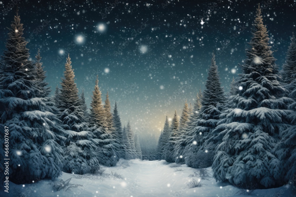 Winter forest with Christmas trees Winter forest with Christmas trees
