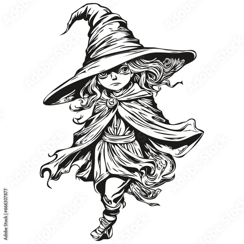 Ethereal Hand-Drawn Witch for Halloween