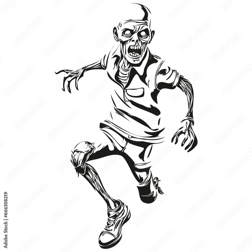 Fototapeta premium Haunting Halloween Reflection of a undead in Black and White