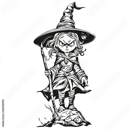 Haunting Hand-Drawn Witch Reflection in Vector