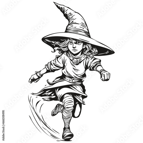 Haunting Hand-Drawn Witch Presence in Ethereal Style for Halloween