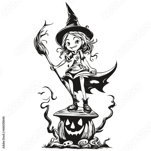Malevolent Hand-Drawn Halloween Enchantress Reflection