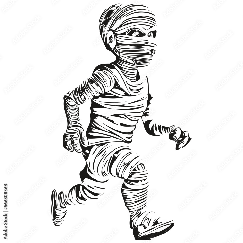 Monochrome Halloween Mummy Vector for Haunting Designs Monochrome Halloween Mummy Vector for Haunting Designs