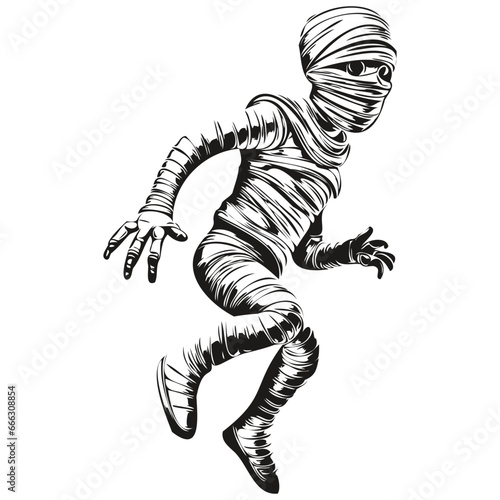 Monochrome Halloween Mummy Vector Artwork