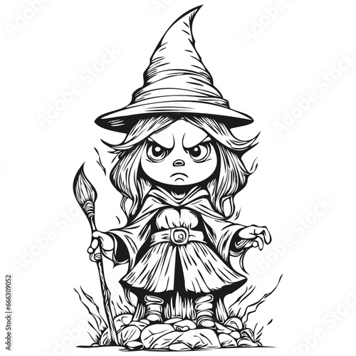 Mysterious Halloween Reflection of a Scary Sorcery Figure in Black and White