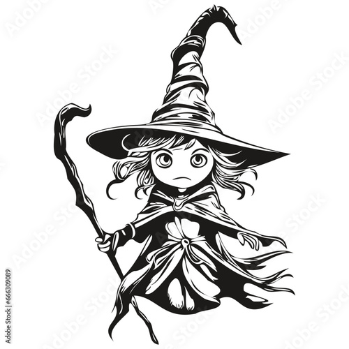 Mysterious Halloween Witch in Black and White